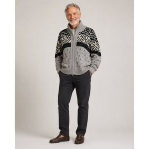 Clipper Mist Full Zip Sweater Mens Large Gray Acrylic‎ Pockets Grandpacore VTG